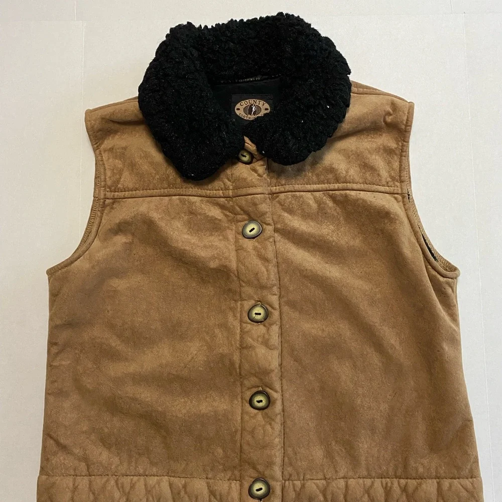 Women's County Clothing Co Faux Suede Brown Vest with Black Collar‎ XL